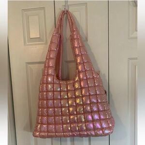 NWT-Large Iridescent Pink Quilted Puffer Bag